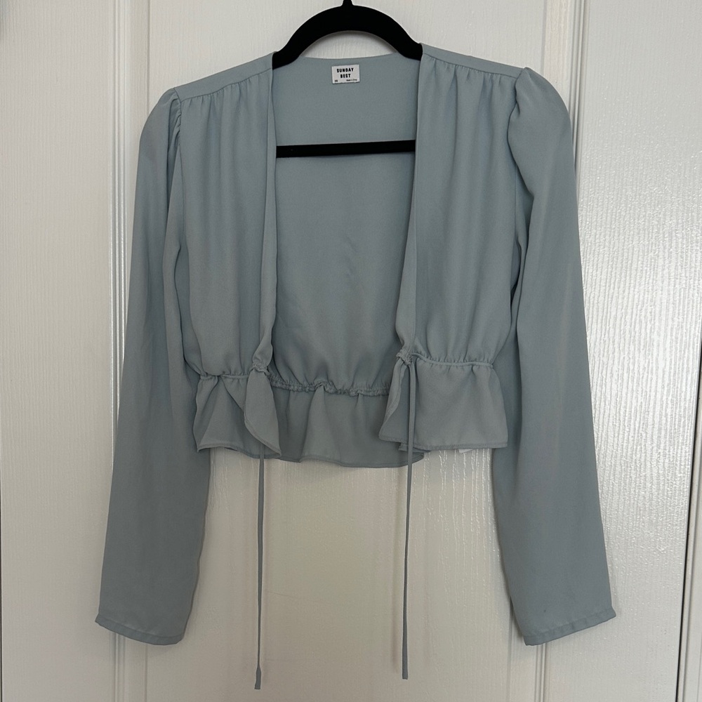 Sunday Best Pale Blue Open-Front Peplum Blouse